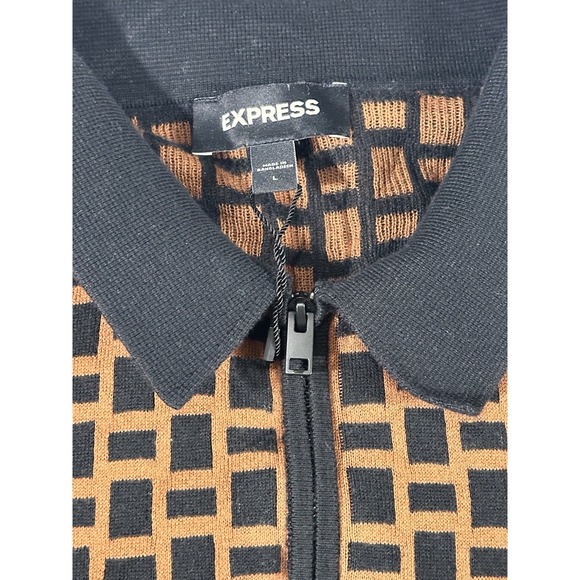 Express Mens 100% Cotton Pattern Collard Zip Shirt Size L New - Picture 2 of 5